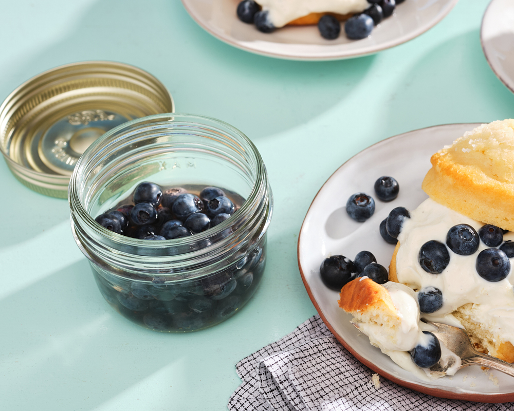 Pickled blueberries with shortcake