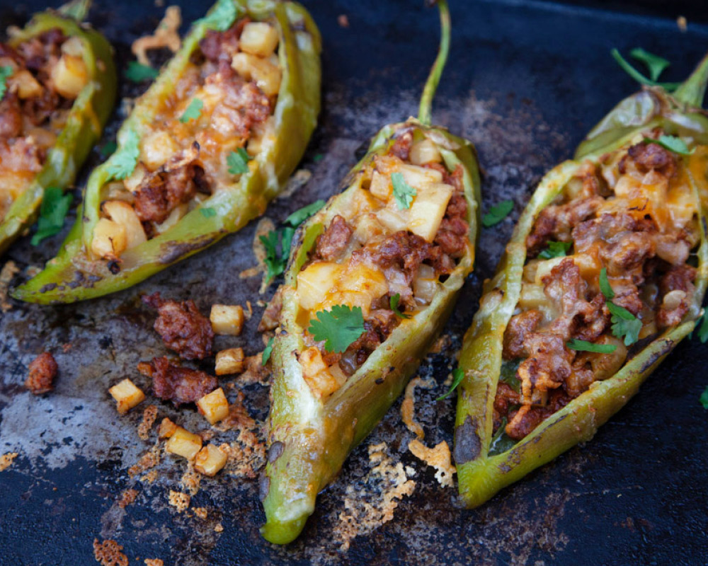 Chorizo-stuffed Hatch chile peppers
