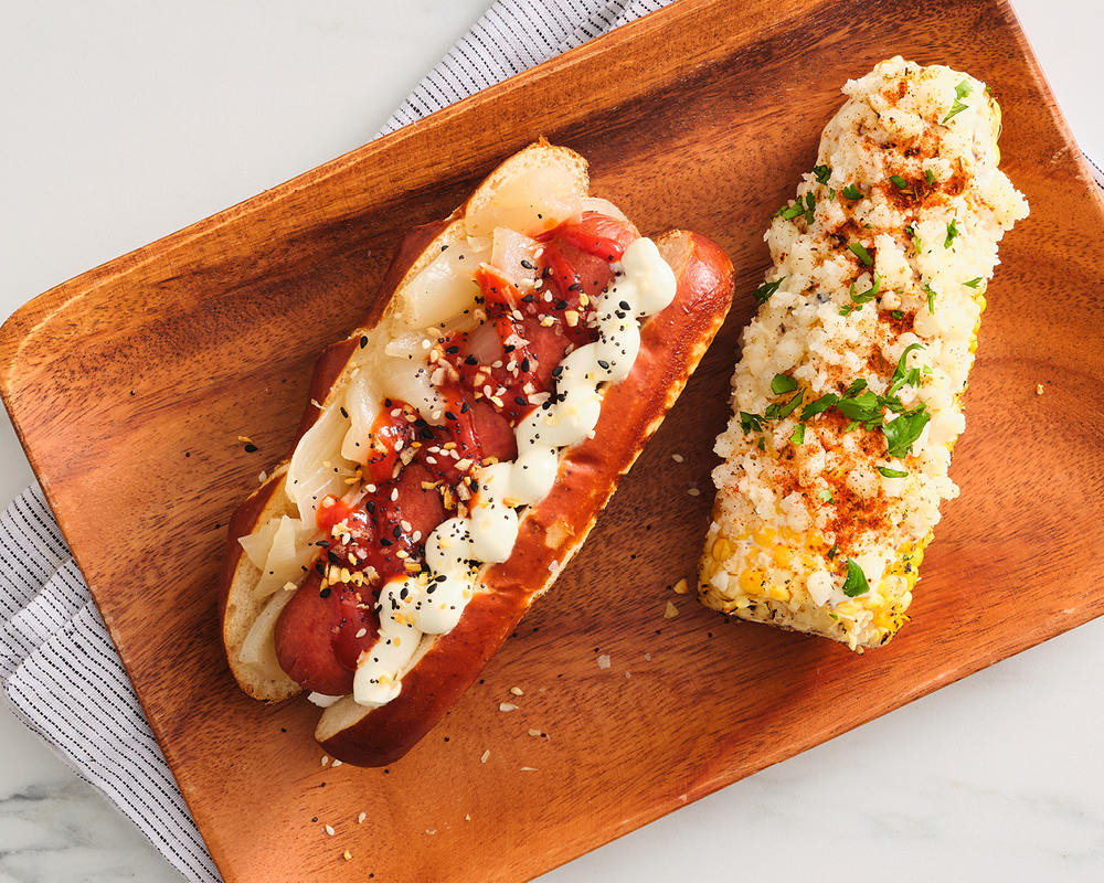 Seattle dog and chili lime grilled corn elote