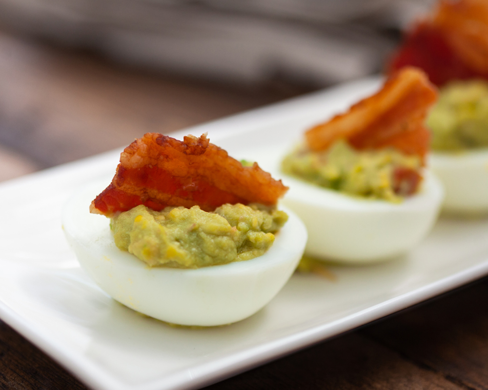 Avocado and bacon deviled eggs
